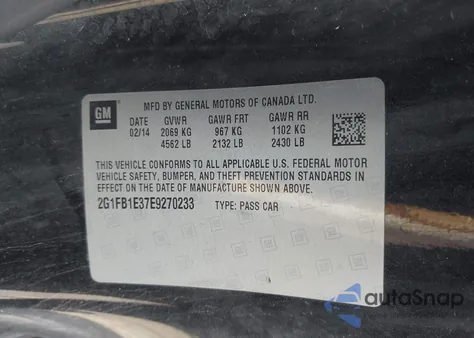 2014 Chevrolet Camaro 1Lt из США, поврежденный, VIN 2G1FB1E37E9270233